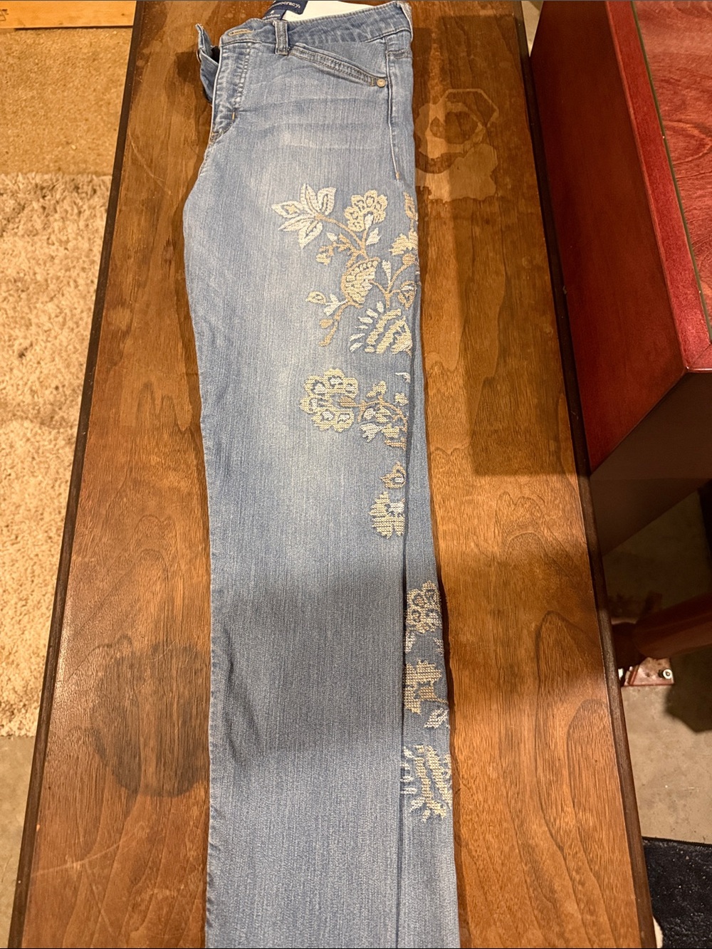 Democracy Light Blue Straight Leg Jeans with Floral Embroidery